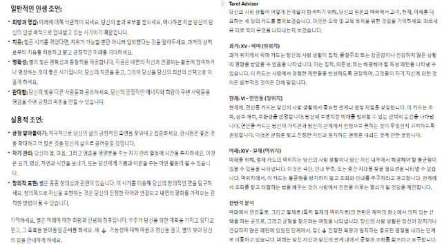 AI 타로와 타로 어드바이저가 보여준 답변. 김영욱 기자